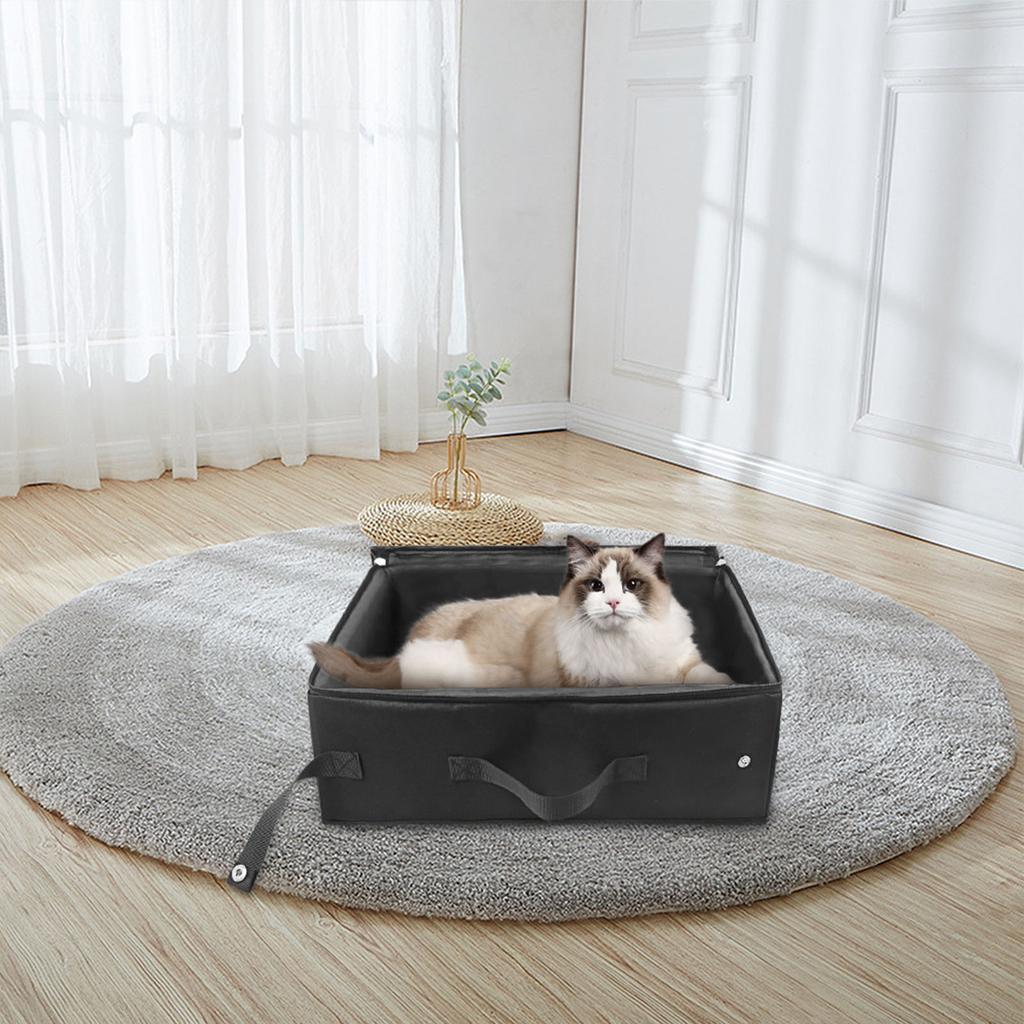 Cat Travel Litter Box with Zipper Lid Foldable Waterproof Convenient Handle Portable Travel Litter Box for Home Outdoor Car
