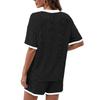 Stylish Striped Color-blocked Short-sleeved Loungewear Set For Women, Suitable For Wearing Outside.