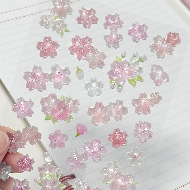 Korean Import Original NEKONI Sakura Cherry Blossom Pink 3D Relief Stickers Scrapbooking Diy Journal Cute Stationery Sticker
