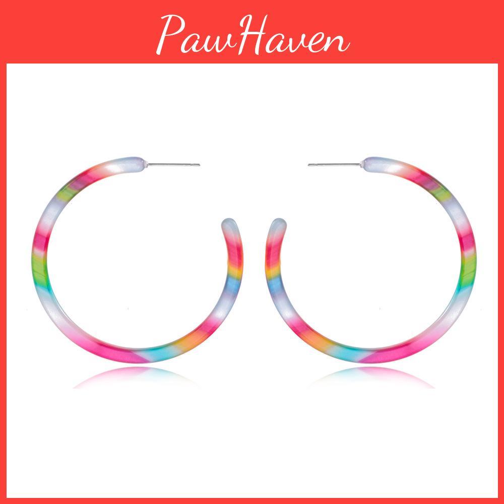 European American Trendy Style Rainbow Cshape Acrylic Earrings For Women