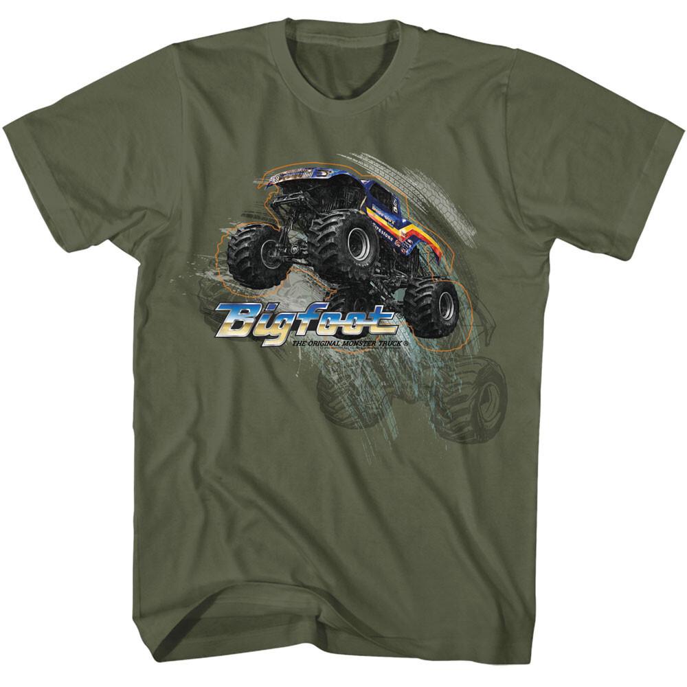 Bigfoot The Original Monster Truck Flying Through The Air VROOM Men T Shirt S