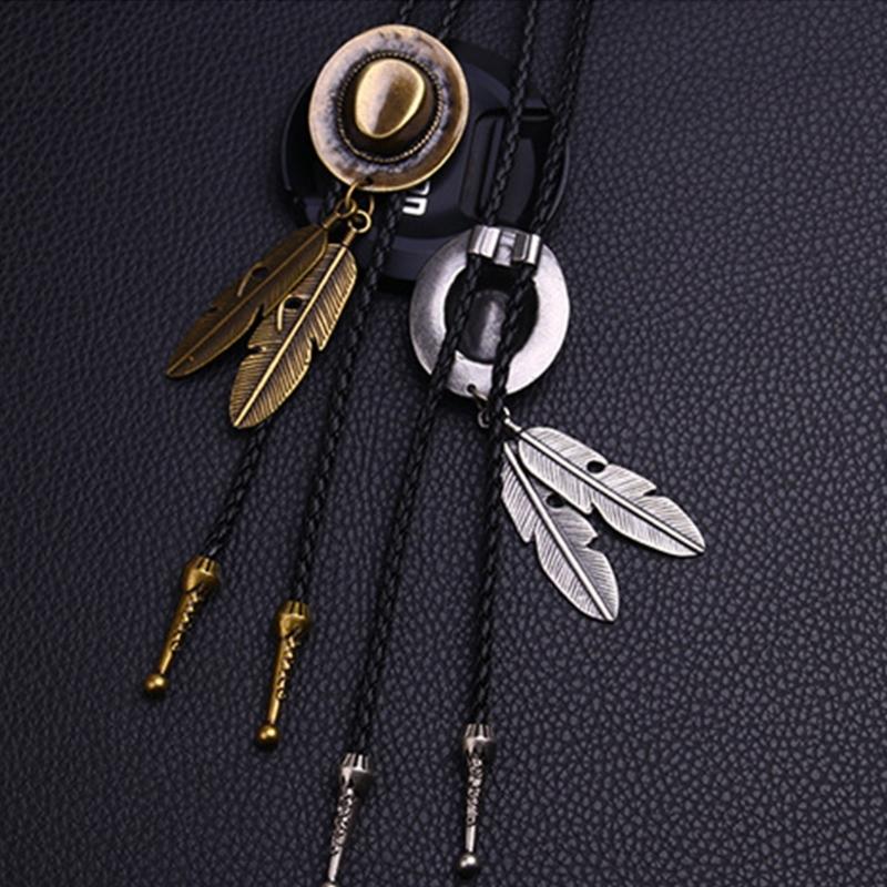 Country Style Bolo Tie Feathe Cowboy Jazz Hat Necktie Necklace Costume Accessory