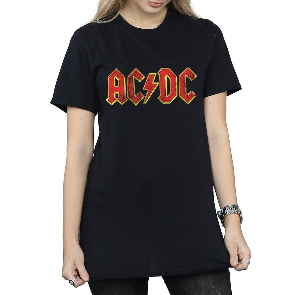 AC/DC Womens/Ladies Distressed Logo Cotton Boyfriend T-Shirt