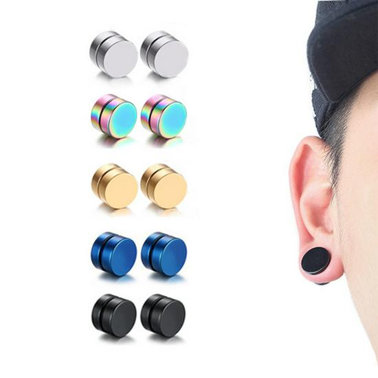 Magnetic Korean-Style Men's No-Pierce Stud Earrings - Minimalist Round Design