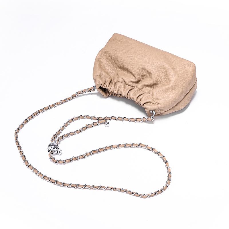 Soft leather 2024 summer new chain cloud bag, pleated soft leather women's bag, fashionable versatile shoulder and crossbody small bag