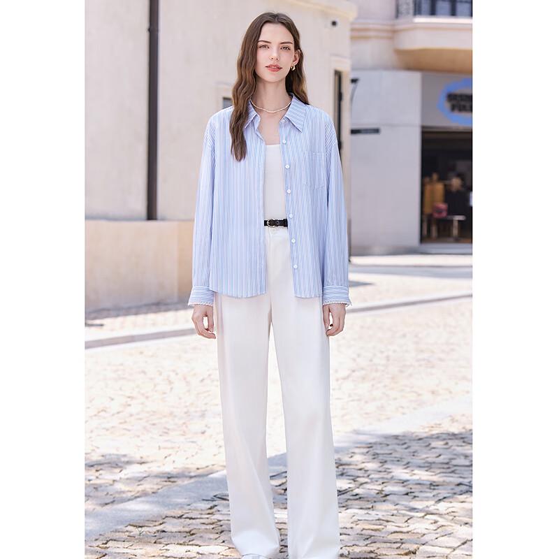 Betu Women's Striped Lace Long-Sleeve Commuter Shirt