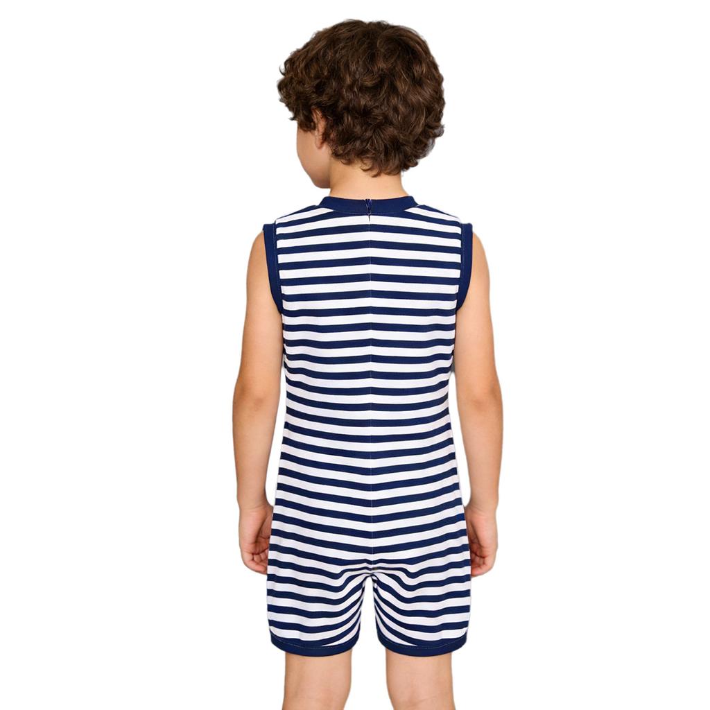 Mono Adaptativo Unisex para Niños con Necesidades Especiales Sin Mangas Cremallera Trasera Invisible Botón a Presión Tira de la Entrepierna Rayado para Vestir Fácilmente