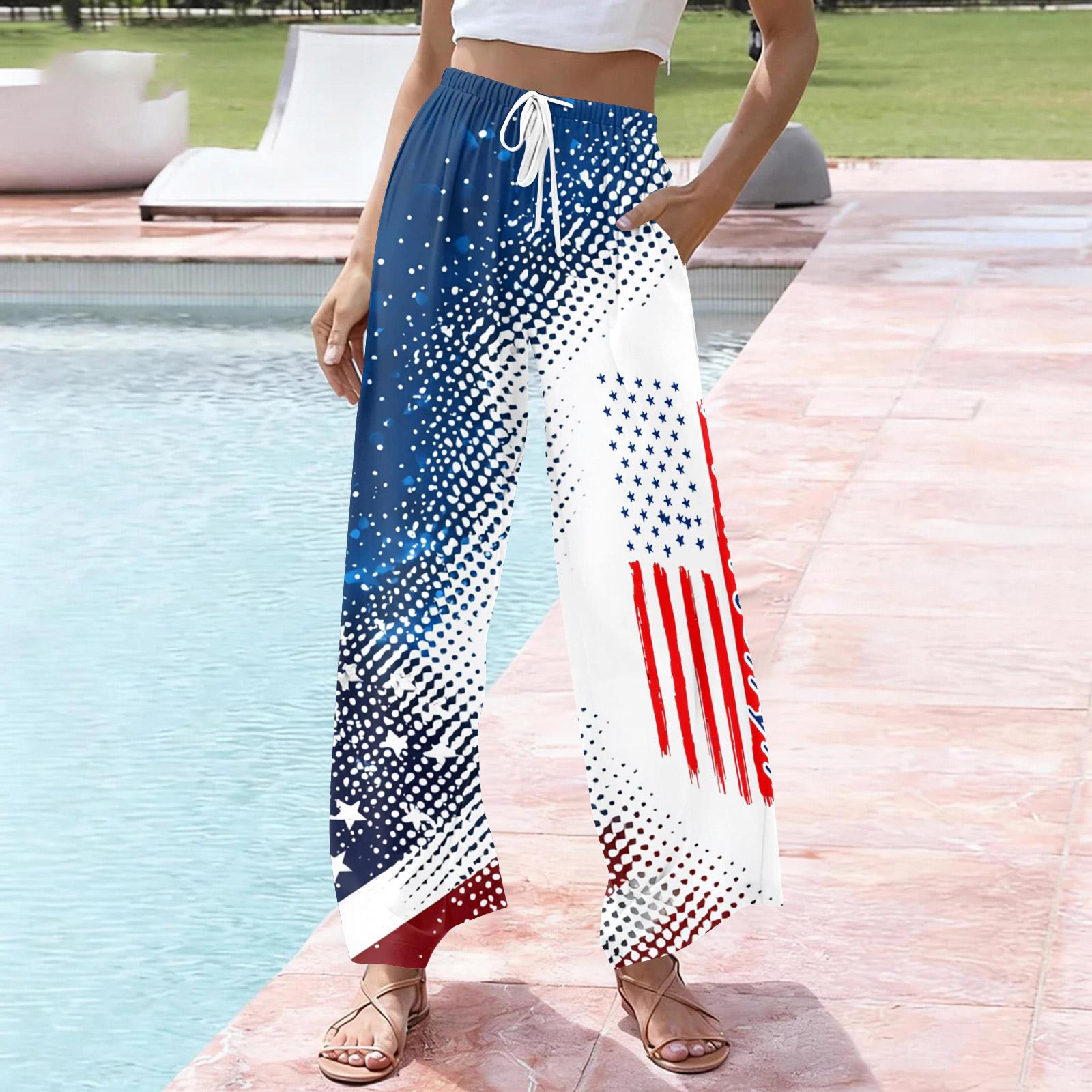 

Women’s Wide Leg Drawstring Waist Casual Pants Loose Fit Printed Lettering Graphic High Waist Lightweight Trousers for Daily Wear M