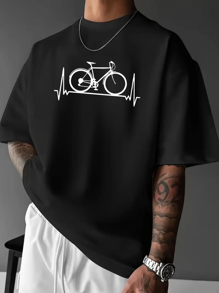 Bike Electrocardiogram Line Print Unisexs Crew Neck Short Sleeve Casual Sports Basic Summer Daily Soft Comfort Fit Wear Tee Shirt