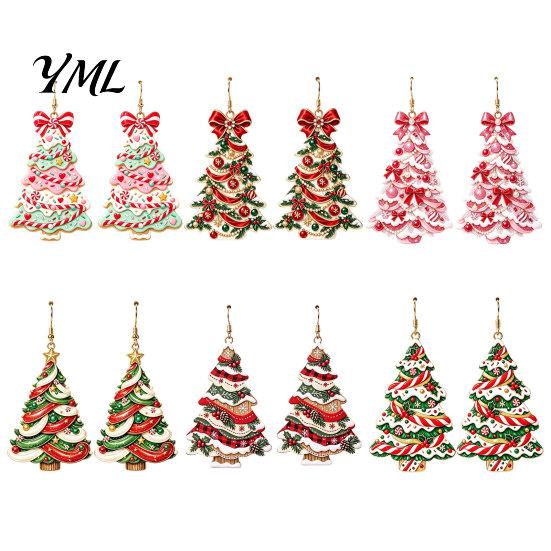 Christmas Jewelry for Women 2D Acrylic Earrings, Colorful Tree Dangle Earrings with Bow Holiday Party Decor, Lightweight Drop Jewelry, Decorations