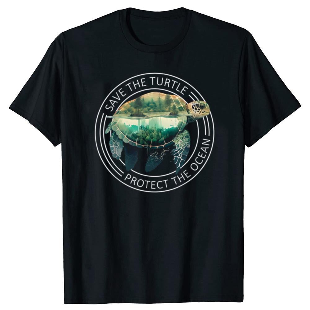 Save The Turtles Save The Ocean Environmental Care Awareness Tee Tops Round Neck Short-Sleeve Tshirt Clothing Casual T-shirts