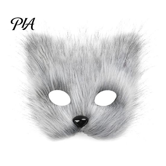 Halloween Beast Girl Outfit Plush Fox Cosplay Mask, Fluffy Tail, Costumes Props, Fuzzy Animation Lovers Gift Mask for Costume Party Anime Convention