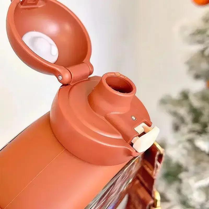 750MLCute Bear Kettle Straw Water Bottle Summer Tritan Straw Bottle Plastic Drinking Bottle Kawaii Children Water Cup for School