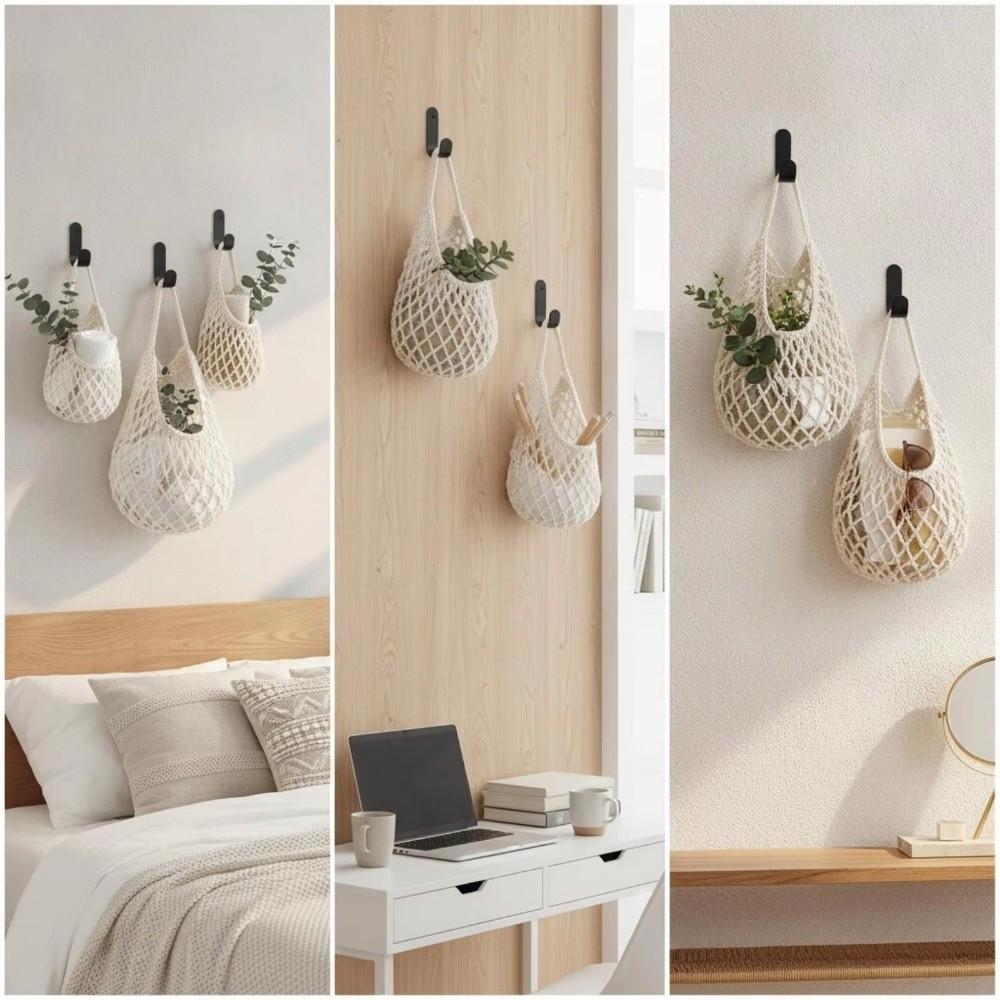 3Pcs/Set Teardrop Shape Wall Hanging Basket Breathable Lattice Vegetable Woven Basket Living Room