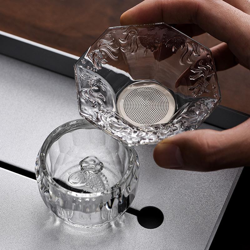 Thickened Glass Tea Cup Tea Set Accessories Tea Filter Creative Water Separation Transparent and Heat-resistant Filter 2025 New
