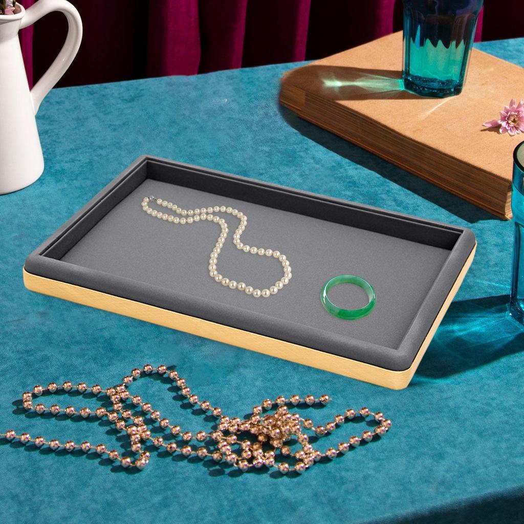 Brushed Leather Jewelry Display Tray, Empty And Flat Storage Tray for Cases,