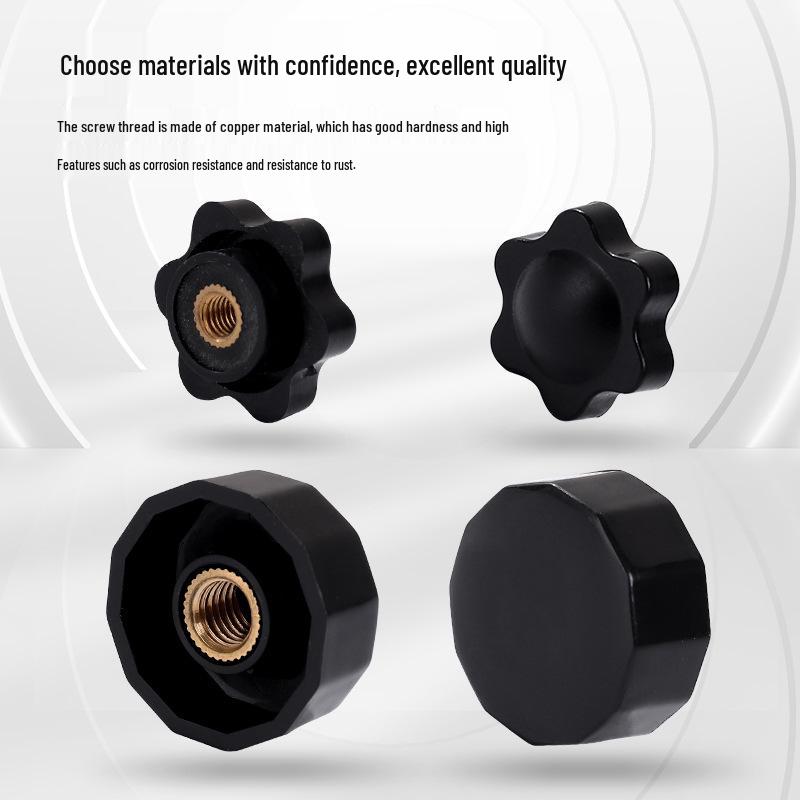 Hexagonal Plum Blossom Plastic Rubber Hand-Tightened Nut with Blind Hole Copper Core Handle, M4-M8.