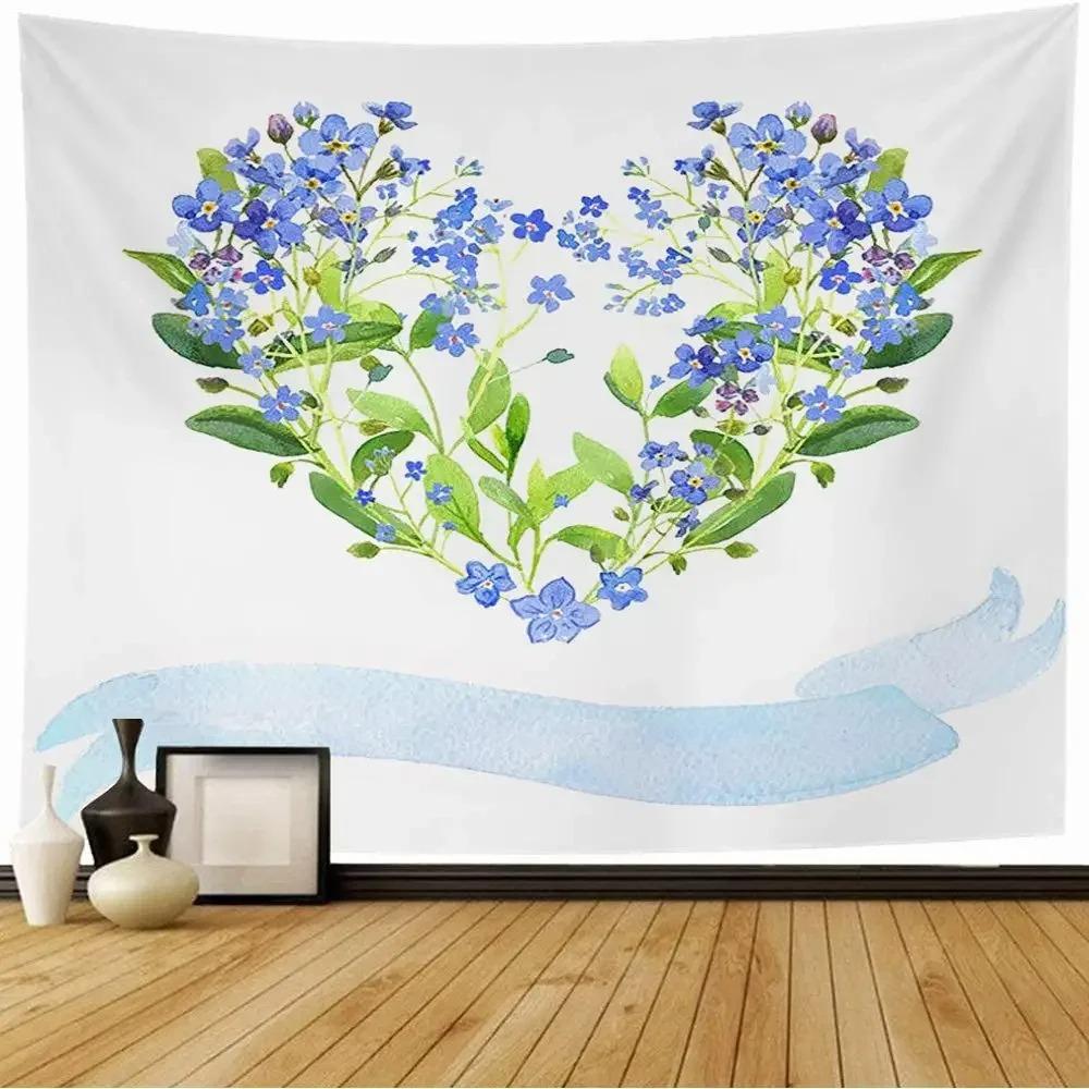 Love Tapestry Floral Love Romantic Shape Heart Tapestry Valentines Day Flowers Wall Hanging Decor for Bedroom Living Room Dorm