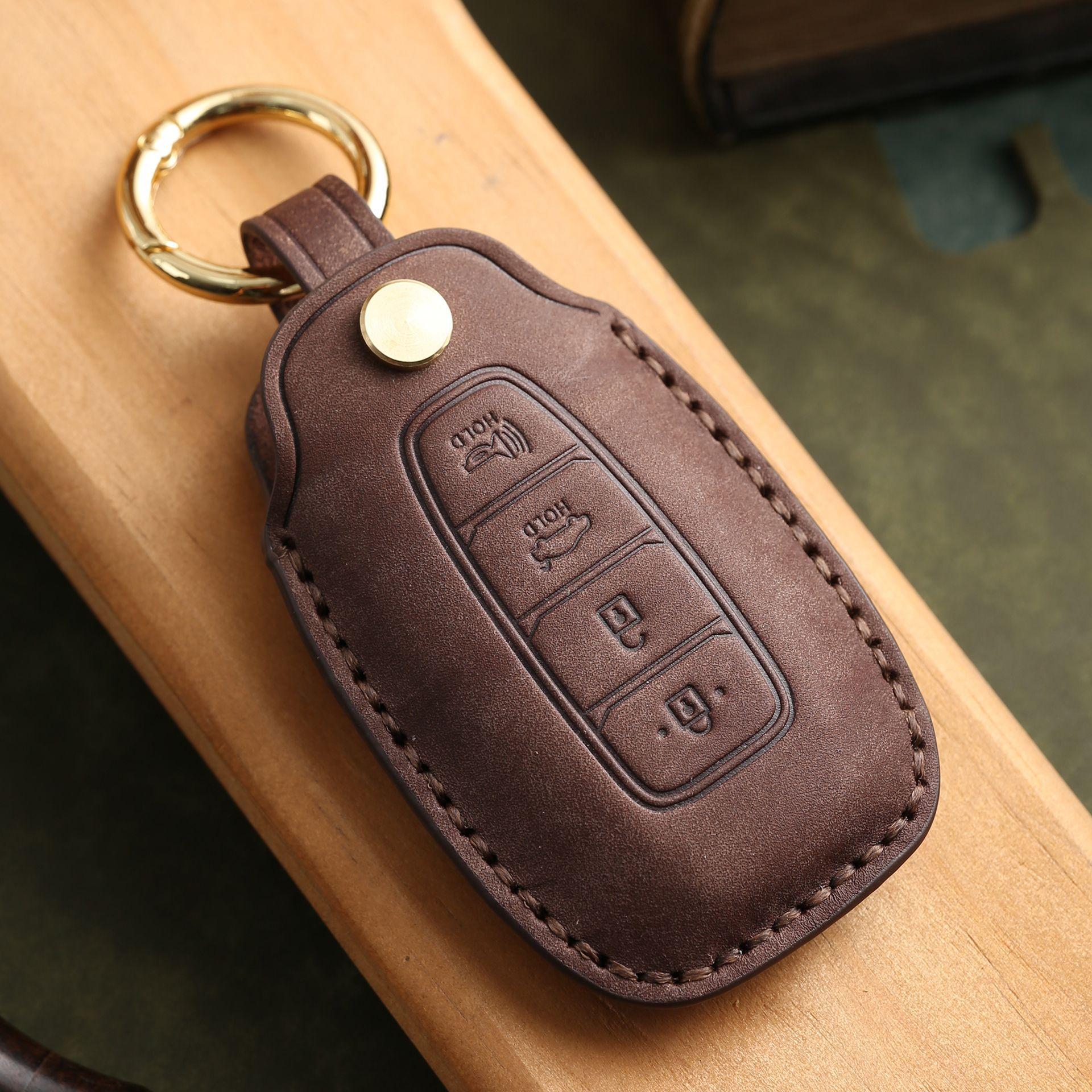 

The Key Cover Is Suitable For The Modern Fista Sonata Car Key Protection Bag, Purely Handmade Leather Case Buckle. коричневый