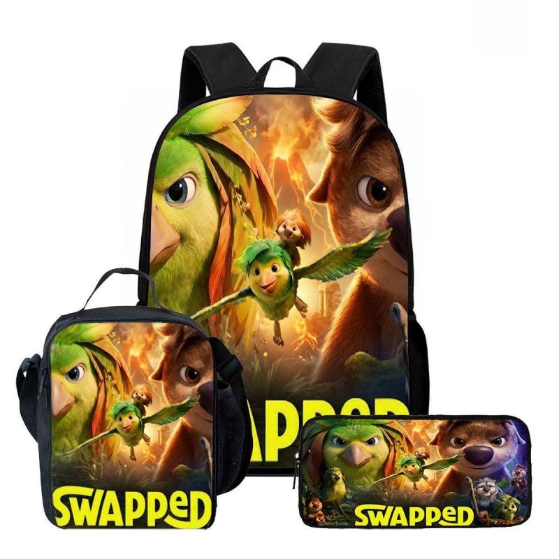 Kids Cartoon Backpack Lunch Bag Pencil Case 3-Piece Set With Fun Print Design School Use