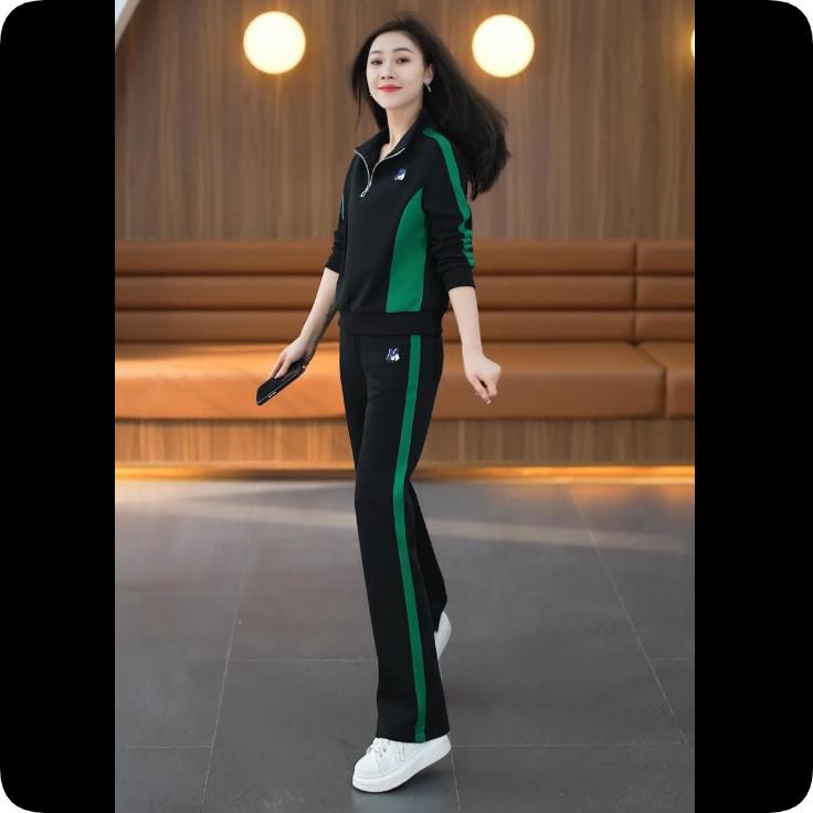 Casual Sports Suit Women's Spring and Autumn Fashion Western Style Slimming Stand-up Collar Sweater Wide-leg Pants Two-piece Suit
