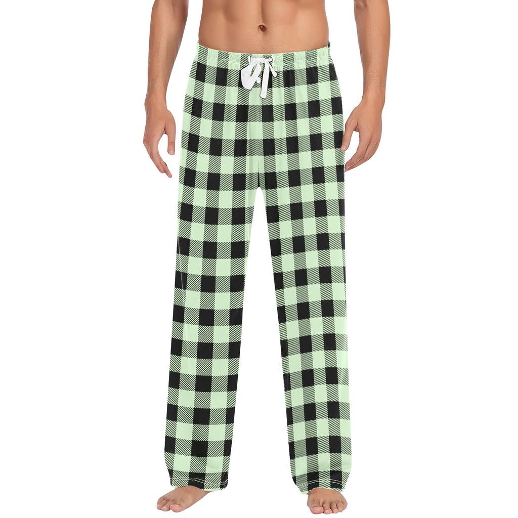 Men's Plaid Drawstring Trousers, Casual Pajama Pants