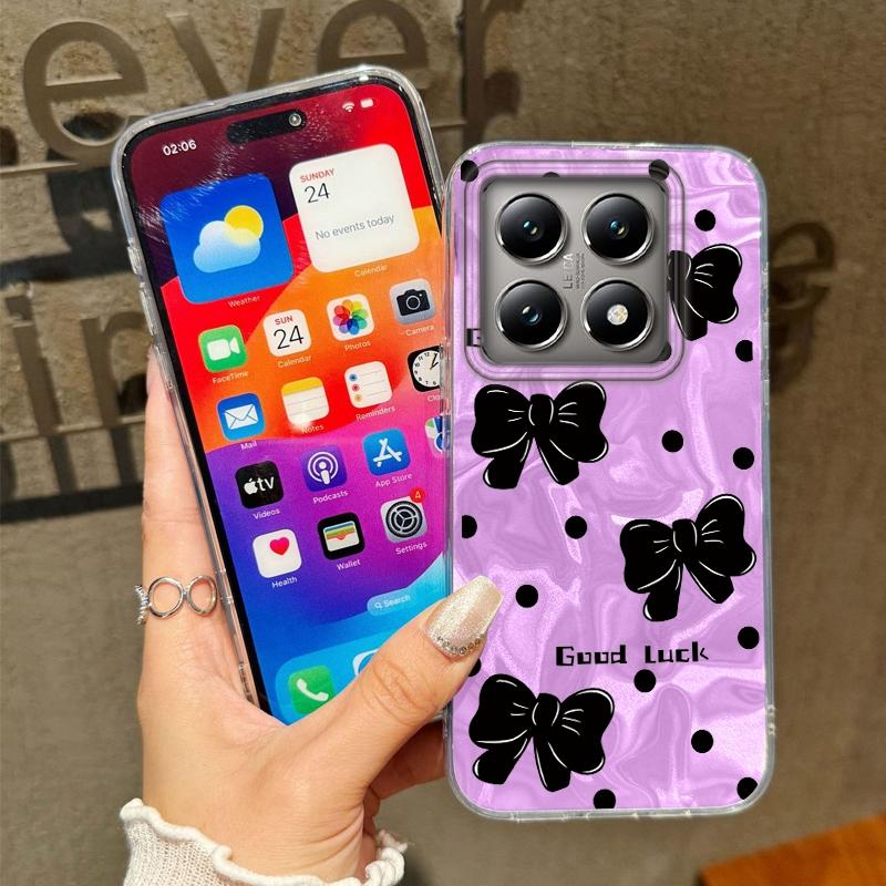 Cute Love Heart Bow Girls Water Texture Phone Case For Xiaomi 14T 13T Pro 14Tpro 11 Lite 5G NE Silicone Shockproof Fundas Cover