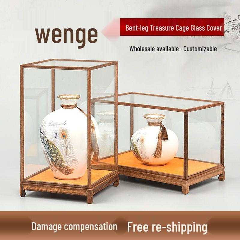 Solid Wood Carved Glass Display Case for Guanyin/Buddha Statue - Dustproof Transparent Cover