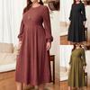 Women Plus Size Plaid Pattern Lantern Sleeve Midi Dress Casual Knitted Dress