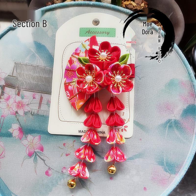 Fermagli Giapponesi Wafuku per Bambini con Nappe a Ventaglio per Kimono & Yukata