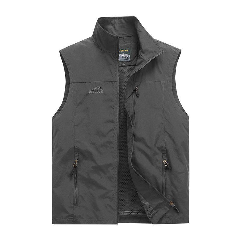 Herren-Grenzüberschreitende Weste mit Stehkragen, Mehrere Taschen, M-6XL, Frühling/Herbst, Arbeitskleidung für Outdoor-Fotografie und Angeln. L