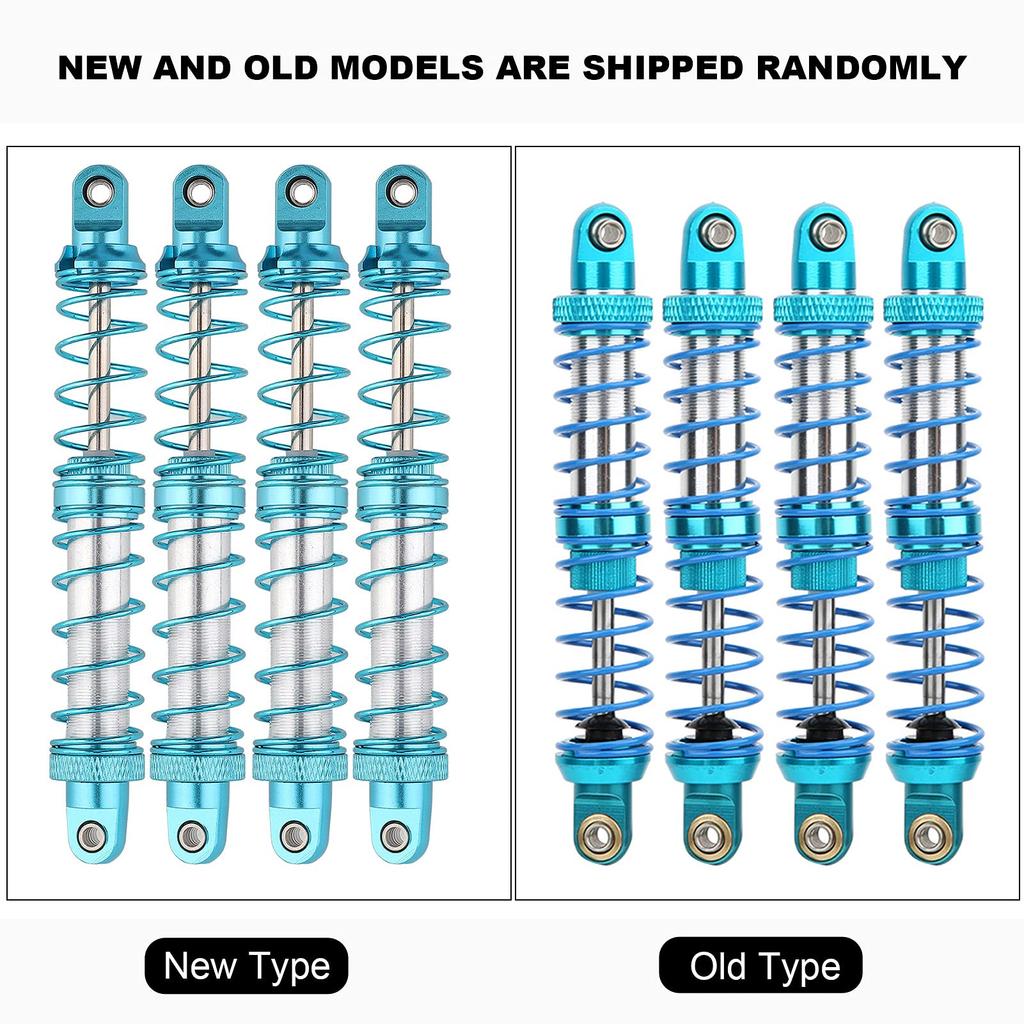 RC Shock Damper Shock Absorber 100mm Metal Shock Absorber Set of 4 with Spare Spring for SCX10D90 110 RC Crawler, 15mm Diameter, 3mm Opening