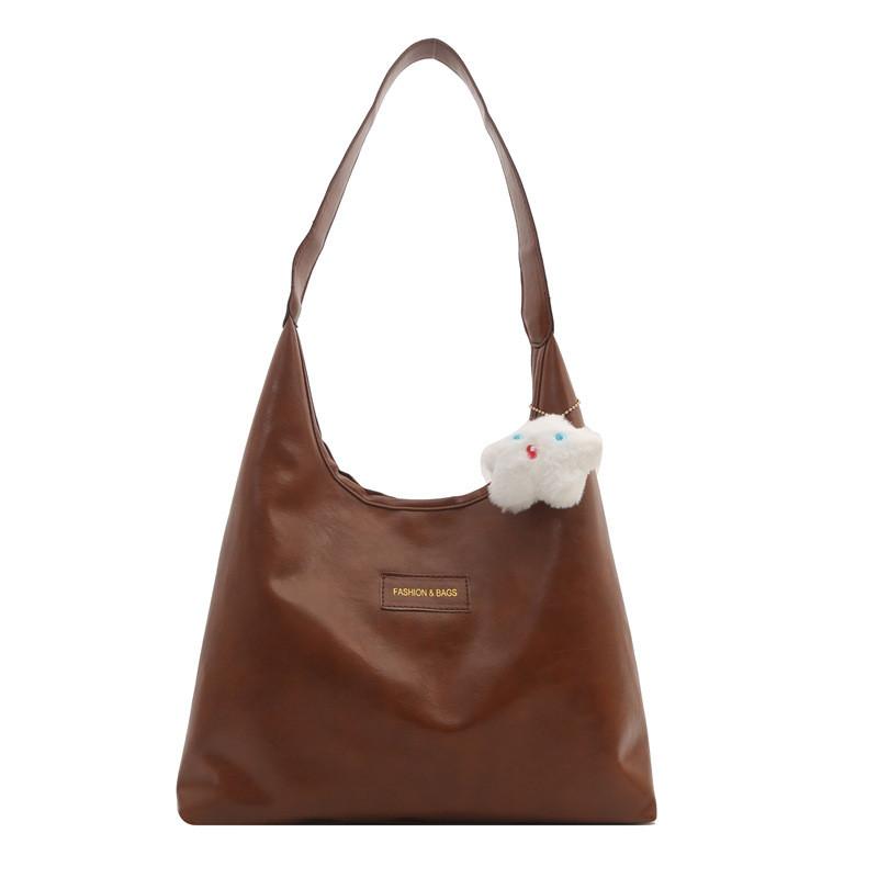 Retro Chic Tote Bag For Women Fashionable Large Capacity Casual Handbag In Black Brown White