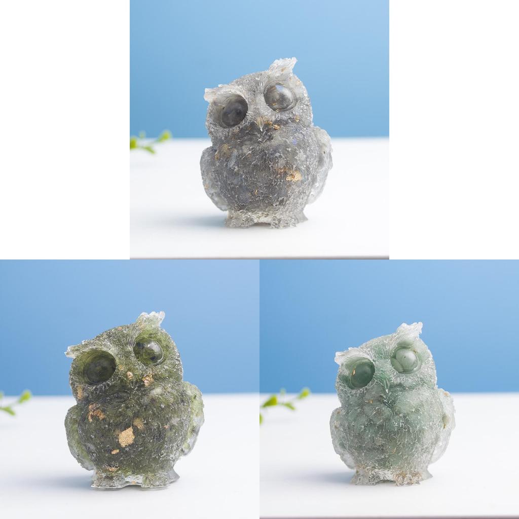 Natural Water Crystal Owl Resin Sculpture For Modern Home Decor And Office Space