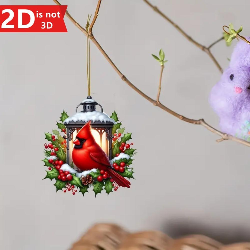 2D Cardinals Lantern Pendant, a Classic Animal-themed Gift for Keys and Bags.