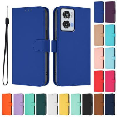 Solid Color Wallet Case for Moto Edge 50 Fusion X50 Ultra 50 Pro 40 Neo G 5G Play E14 Kickstand Card Holder Strap Phone Cover