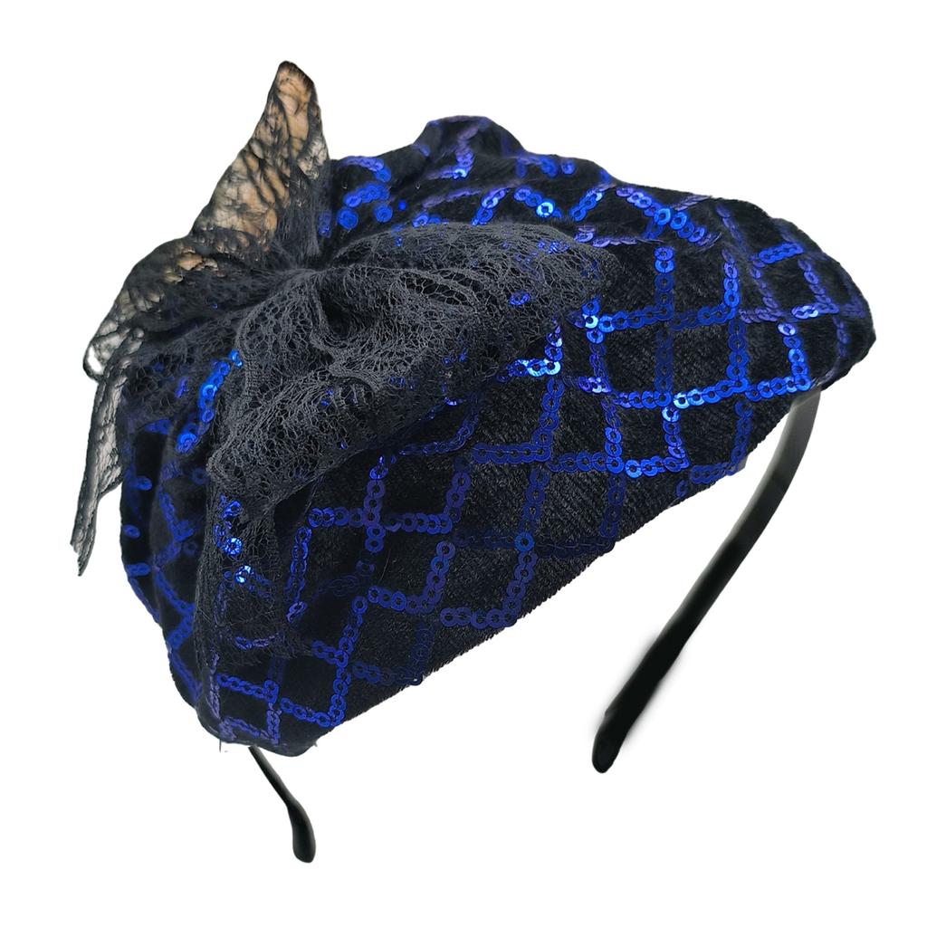 Sequins Half Hat Lace Bowknot Hairband for Female French Hairhoop Evening Dress Haircover Vintage Party Hair Accessories