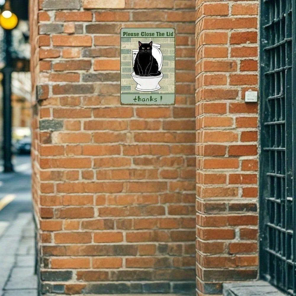 Vintage Black Cat Close The Lid Metal Sign Funny Toilet Wall Art Retro Bath Home Office Decor 8x12in Unframed Plaque