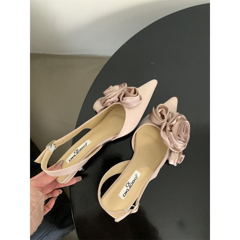 Internet Celebrity Pointed French Flower Bag Head Sandals Fairy Shoes Socialite Single Shoes