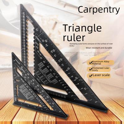 7" & 12" Metric/Imperial Aluminum Alloy Right Angle Triangle Ruler for Woodworking