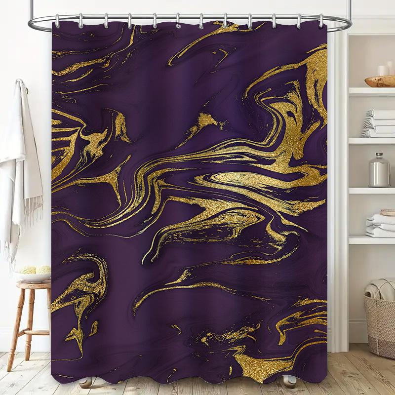 Luxurious Golden Marble Shower Curtain Waterproof Bathroom Decor Home Decoration for Modern Bathrooms Purple Black Extra Long 84