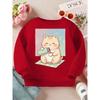 Kids Loose Crewneck Sweatshirt, Cute Cartoon Cat Print Trendy All-Match Long Sleeve Top for Spring Autumn