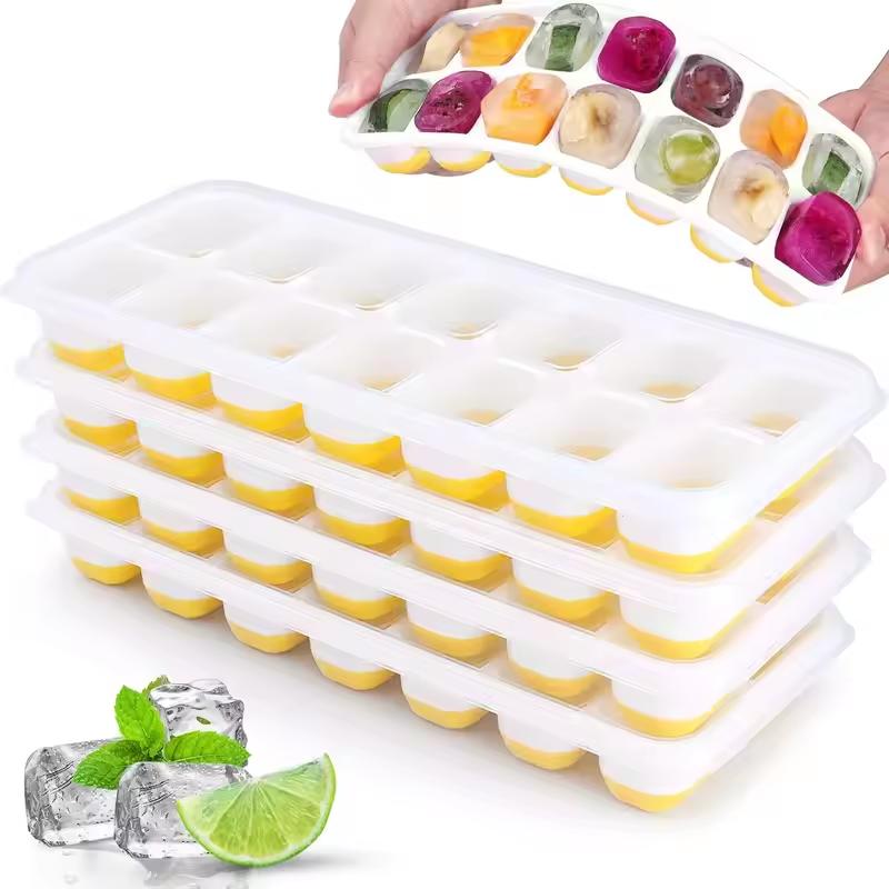 14 Cube Easy Release Ice Cube Tray Mold with Lid Silicone Square Molds Summer Kitchen Bar DIY Iced Cocktail Freeze Tool