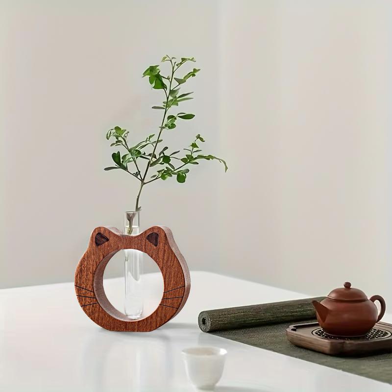 Cartoon Cat Shaped Design Ornaments Hydroponic Bottle Desktop Flower Arrangement Handmade Plastic DIY Home Decorations