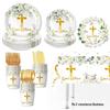 God Bless Newborn Baby Party Supplies: White Cross Paper Plates, Cups & Cutlery