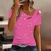 T-shirt da donna a maniche corte con stampa a forma di cuore, spalle scoperte, scollo irregolare con ritaglio, top casual estivo