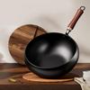 Induction Cooker Cookware Durable Forged Iron Wok with Nonstick Coating Wooden Lid for Even Heating on Gas Stove or for Easy