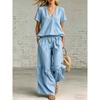 TIFICY Women's Fashion Casual Summer Spring Solid Color Print Short Sleeve V-Neck Trousers Pants Suits