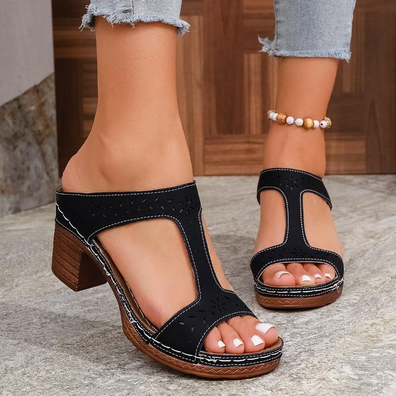 Mode Damen Sommer Leichte Hohlsandalen Hohe Absätze Neue Kleid Klobige Open Toe Pantoletten Weiblich 2025 Lässige Slingback Slides Schuhe