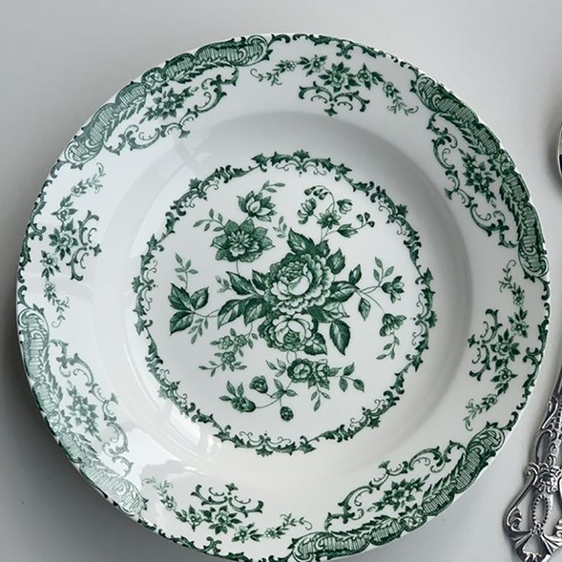 Piatto in Ceramica Stile Retro Occidentale Fiore di Rosa Piatto per Bistecca Alto Valore Piatto per Colazione Dessert